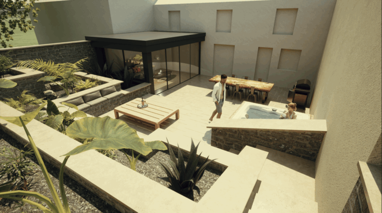 terrasse en paliers et véranda