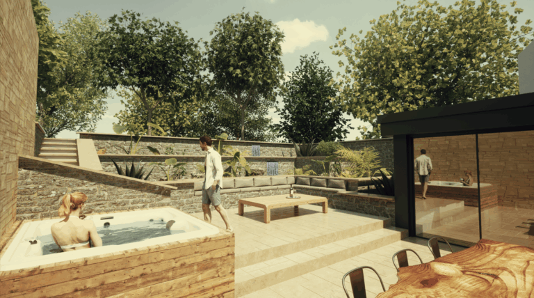terrasse en paliers et véranda