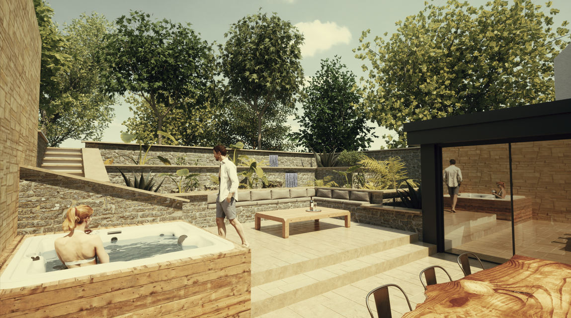 terrasse en paliers et véranda